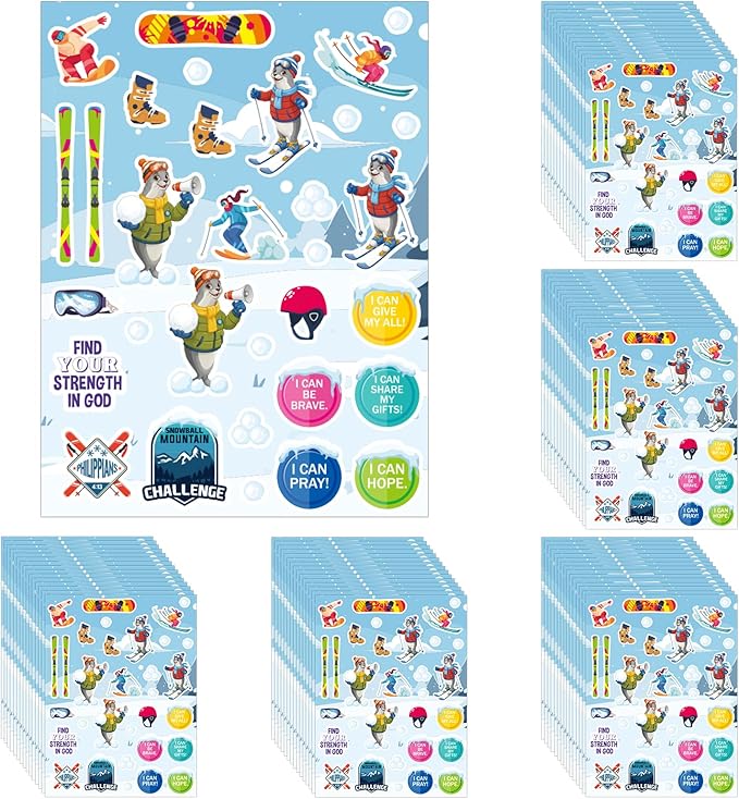 Crtiin 50 Sheets VBS Snowball Mountain Stickers Vacation Bible School Craft Themed Adhesive Stickers, Religious Adventure Decals for Sunday School, Kids Bible Crafts & Activity Reward
