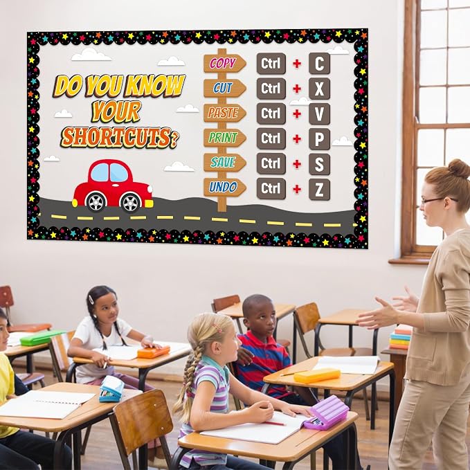 Computer Lab Bulletin Board Set Shortcuts Classroom Decorations Computer Keyboard Bulletin Board Inspirational Technology Shortcuts Car Road Cutouts for Back to School Classroom Chalkboard Wall Decor