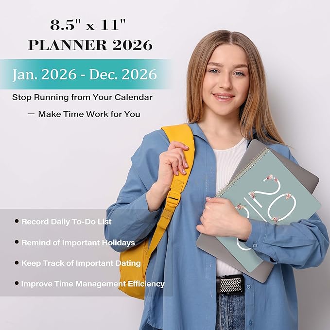 2026 Planner - Jan. 2026 - Dec. 2026, 8.5" x 11" Planner Weekly and Monthly, Calendar Planner 2026 with 3 Interchangeable & Waterproof Covers, 12 Monthly Tabs