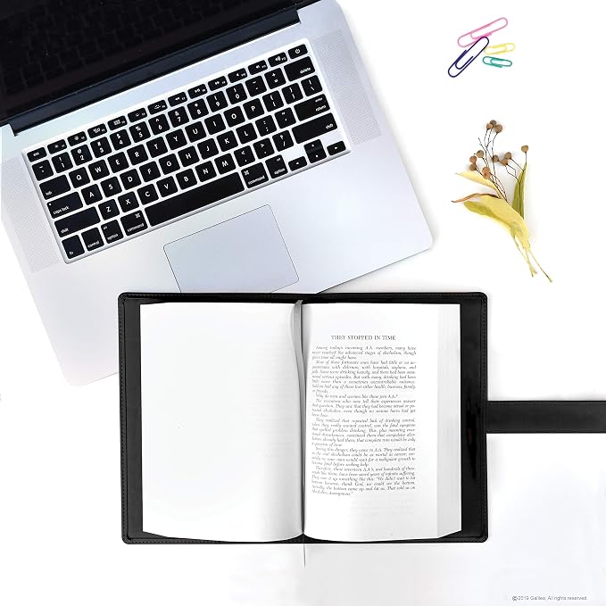 GALILEO® Single AA Big Book Cover | PU Leather AA Book Covers for Hardcover | Medallion Holder | AA Gift | Alcoholics Anonymous | Premium Design (Plain/Black)