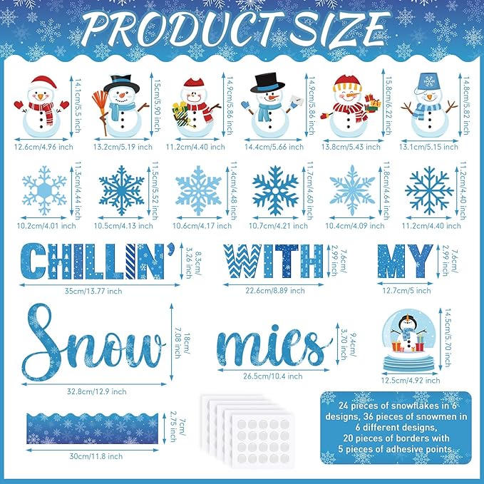 86 Pcs Winter Bulletin Board Decorations with Borders Holiday Chillin with My Snowmies Bulletin Board Christmas Snowman Snowflakes Cutouts for Classroom Decoration School Home Party