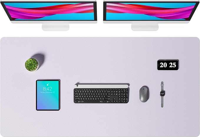 Aothia Faux Leather Desk Mat – Large Mouse Pad, Non-Slip PU Leather Blotter, Waterproof Writing Surface for Office and Home (Soft Lavender, 47.2" x 23.6")