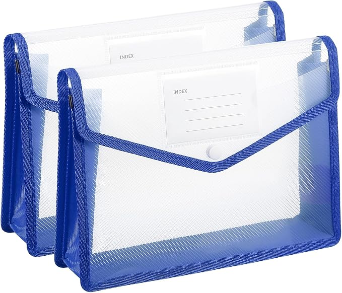 PATIKIL Plastic Expanding File Folders, 2 Pack B5 File Folder Envelopes Letter Size Document Organizer Supplies with Snap Closure for Classroom Office, Blue, Horizontal