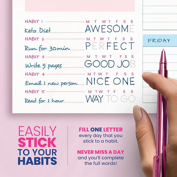 Weekly Planner Pad - Undated Planner - To Do List Notepad - Habit Tracker - 11 x 8.5" - 52 Tear-Off Sheets - Daily Planner Undated for Home Work Office Business - Goal Planner - Cute Planner (Pink)