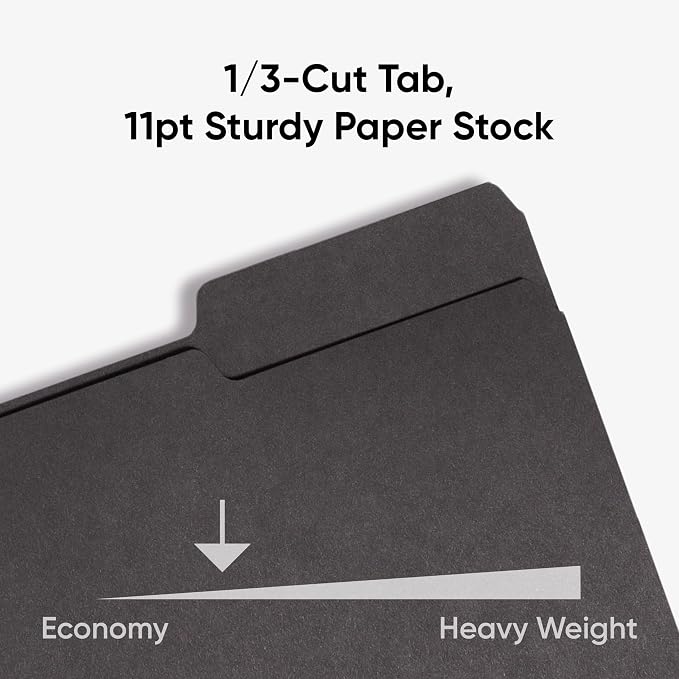 Smead Interior File Folder, 1/3-Cut Tab, Letter Size, Black, 100 per Box, Expandable File Folders for Filing Cabinet (Pack of 2)