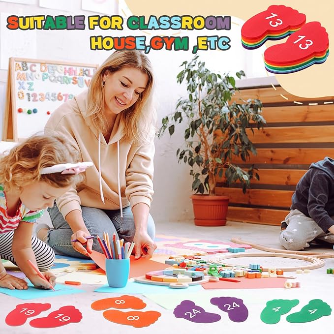 Outus 48 Pieces Carpet Feet Spots, Sit Foot Spots, Line up Spots for Classroom Floor, Carpet Markers for Teacher Supplies Classroom Rug, School Decoration (Number 1-24)