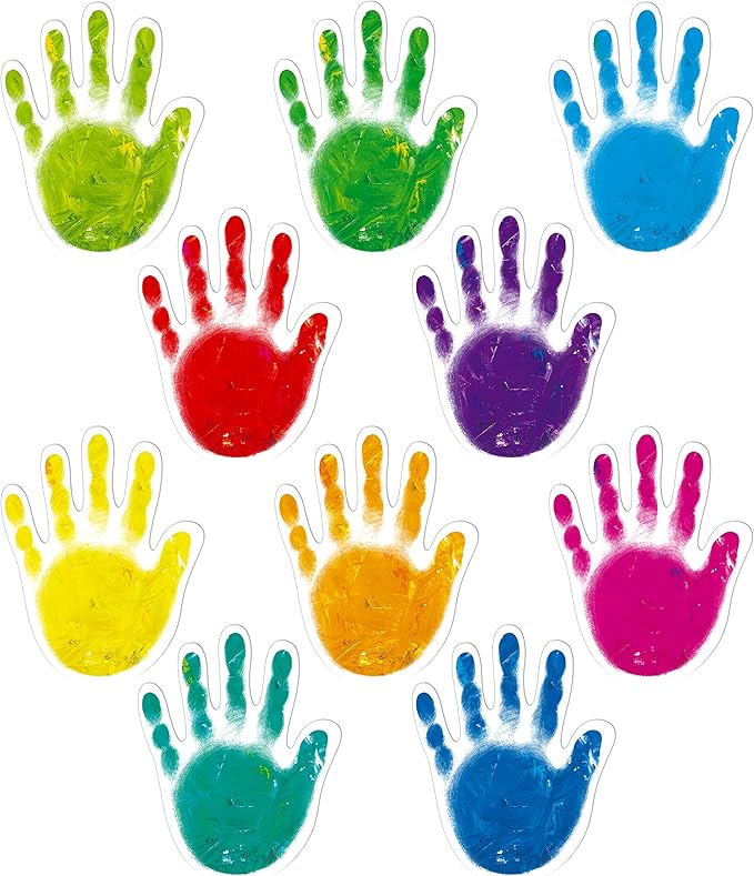 60 PCS Colorful Handprint, Hand Accents Cut-Outs Bulletin Board Classroom Decoration in 10 Colors DIY Crafts Project Party Supplies for Kids Teacher Student Back to School, 5” x 4”