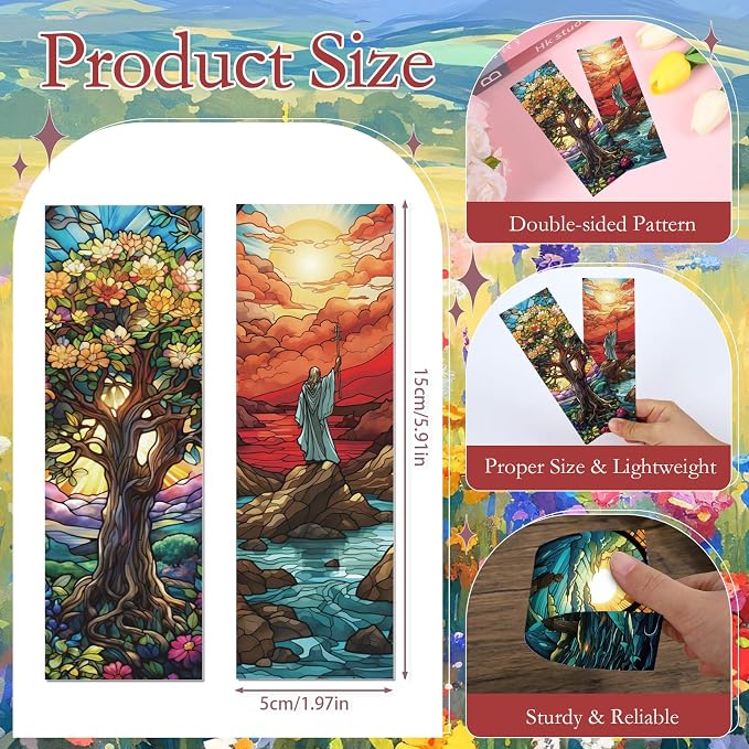 Catholic Stained Glass Bookmark Gifts - Cosmisun 20 Pcs Religious Christian Transparent PVC Bookmarks Saints Jesus Book Mark Page Marker Clips for Women Men Book Lovers Reader Church Sunday School