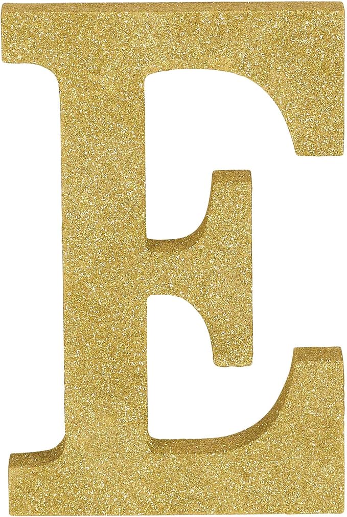 Stunning Gold Glitter MDF Letter "E" - 8.86" x 7.25" (1 Pc.) - Premium Quality & Durable Material - Unique & Ready-to-Use Party Decor - Perfect for Parties & Events
