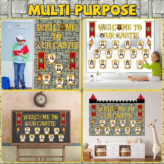 party greeting Medieval Bulletin Board Set Halloween Bulletin Board Medieval Shield Classroom Decorations Castle Theme Paper Cutouts for Renaissance Back to School Classroom Chalkboard Wall Door Decor