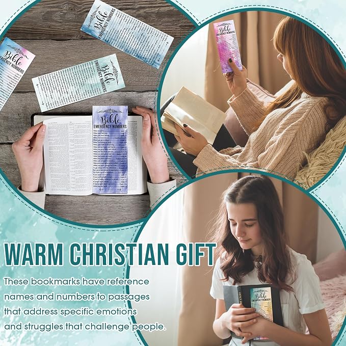 Motiskyy 100 Pcs Christian Bible Verse Emergency Numbers Bookmark Christian Church Gift 2.36 x 6'' Religious Books of The Bible Bookmark for Women Men Catholic Retreat Sunday School(Colorful)