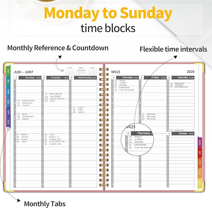 Appointment Book 2026 with Colorful Tabs ,Hardcover Weekly & Monthly Appointment Planner from Jan 2026-Dec 2026 ,Daily 7AM - 10 PM Hourly Schedule Planning for Salon,Client,12 Monthly Calendar 9" x 11", Pink