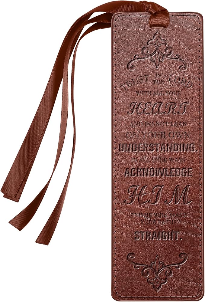 FINPAC Leather Bible Bookmarks, Vegan Religious Bookmarks, Bible Verse Book Markers Church Gifts for Women Men [Trust in The Lord with All Your Heart] - Vintage Brown