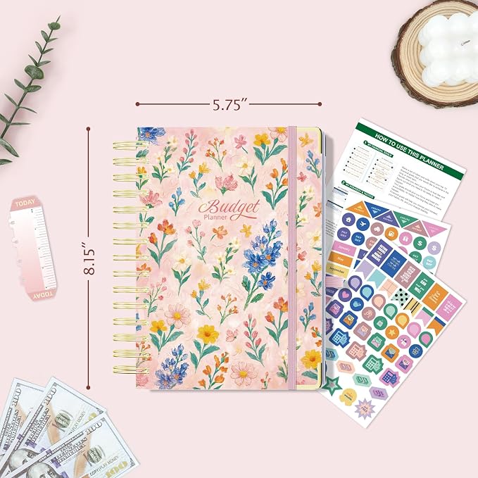 Ospelelf Budget Planner Budget Book with Bill Organizer and Expense Tracker 12 Month Undated Account Book to Take Control of Your Money Pink Floral