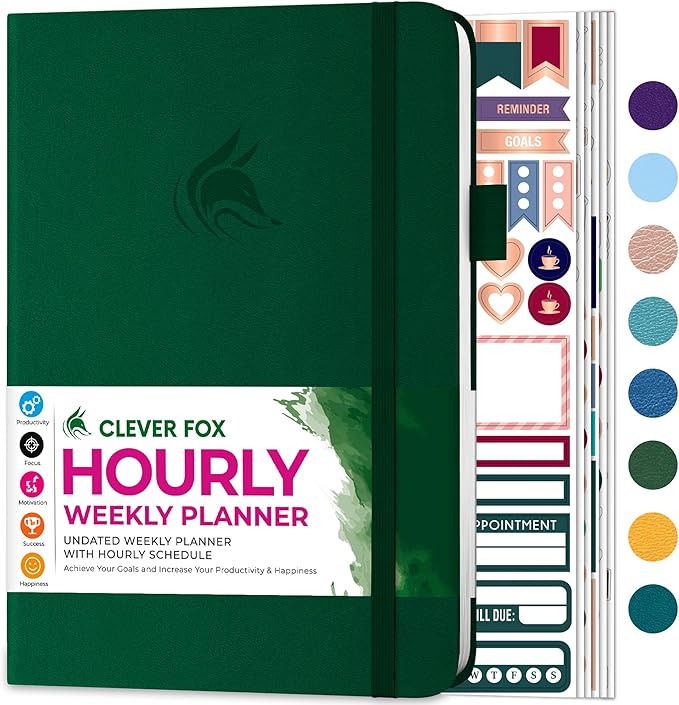 Clever Fox Planner Schedule – Undated Weekly & Monthly Life Planner with Time Slots, Appointment Book & Daily Organizer, A5 (Forest Green)