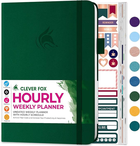 Clever Fox Planner Schedule – Undated Weekly & Monthly Life Planner with Time Slots, Appointment Book & Daily Organizer, A5 (Forest Green)