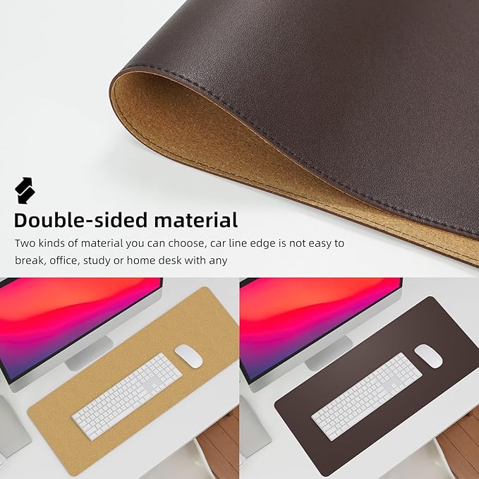AFIING Cork Desk Mat 31.5" x 17", Coffee,Desk pad Protector | Dual-Sided Cork & PU Leather, Large Mouse Pad, Non-Slip & Waterproof