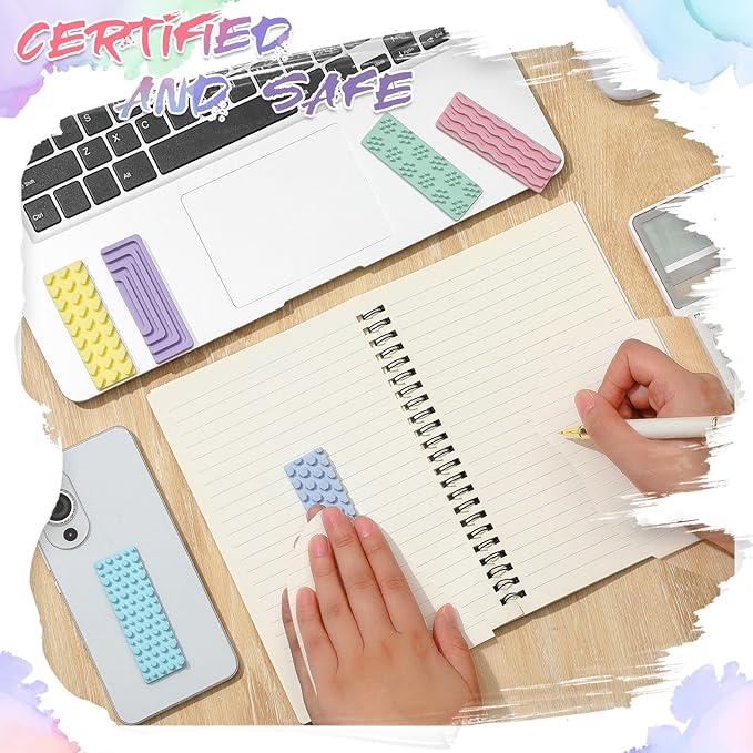 Ireer 6 Pcs Textured Sensory Stickers Silicone Calm Stickers Thick Sensory Strips Different Textures Mental Health Desk Fidget Decals for Anxiety Relief, Autism, ADHD Desk Gift