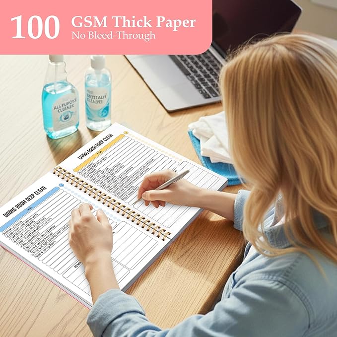 Home Cleaning Planner & Checklist Book for Women Adults – Daily, Weekly & Monthly Cleaning Schedule and Checklist, Housekeeping Organizer with Cleaning Lists, Spiral Bound Cleaning Book Planner