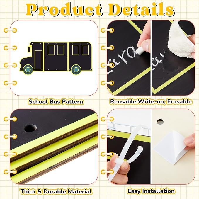 MotiMind 3 Pcs Giant Outdoor Chalkboard for Kids Suitable Indoor and Outdoor Use, Weatherproof Large Black Chalkboard Panels for Wall Back to School Decorations (School Bus)
