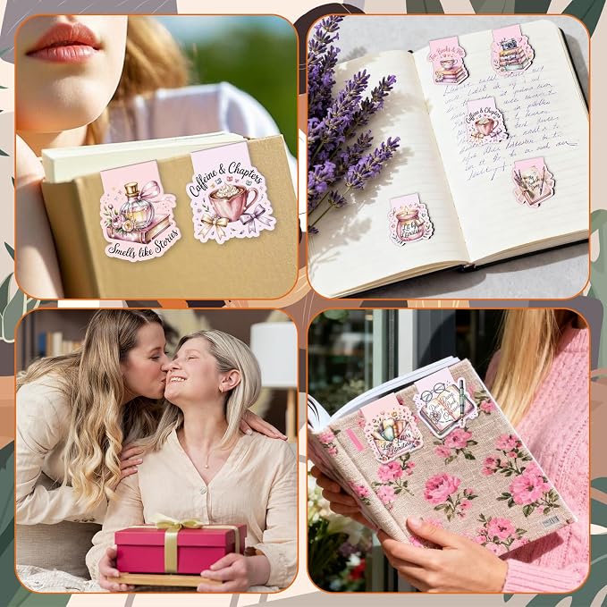 Wxiben Romance Magnetic Bookmarks Gifts - 18 Pcs Book Lovers Magnet Book Page Markers for Women Pink Floral Bookmark Clips Accessories Gift for Home Students Teacher School Reading Office Supplies