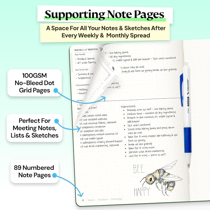 Roterunner Purpose Planner Notebook A5 5.8”x8.3” Undated 2026 Daily Weekly and Monthly Productivity Goal Setting Tool for Work Home ADHD Planner for Adults Self Care Journal (Green Hardcover)