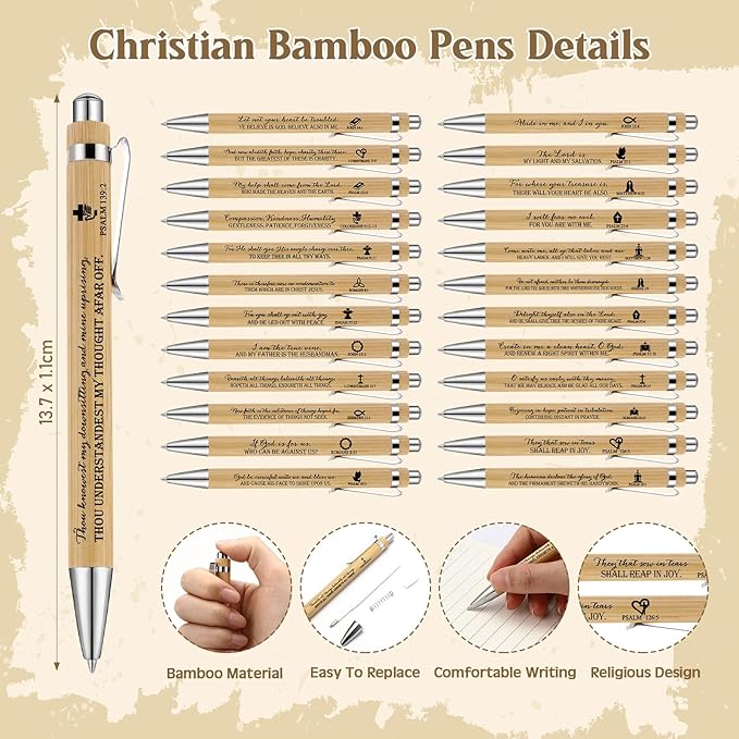 Feifeiya 25 Sets Father's Day Christian Gifts Bulk for Men Bible Verse Pens Keychains Emergency Number Bookmarks Religious Gift Party Favors for Father Pastor Church Baptism Sunday School(Wood Color)