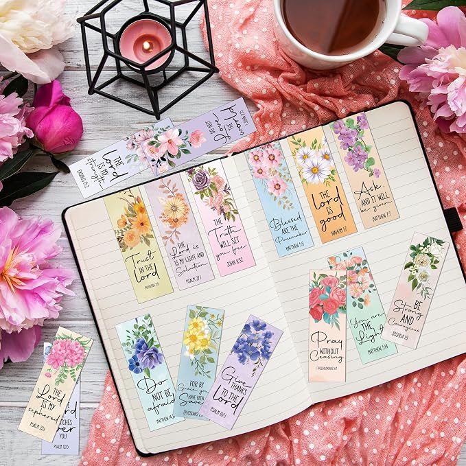 Bible Verse Bookmarks Gifts - 96 Pcs Inspirational Scripture Christian Bookmark Religious Motivational Flower Book Mark Page Clips Gift for Women Men Bible Study Church Readers Book Lovers