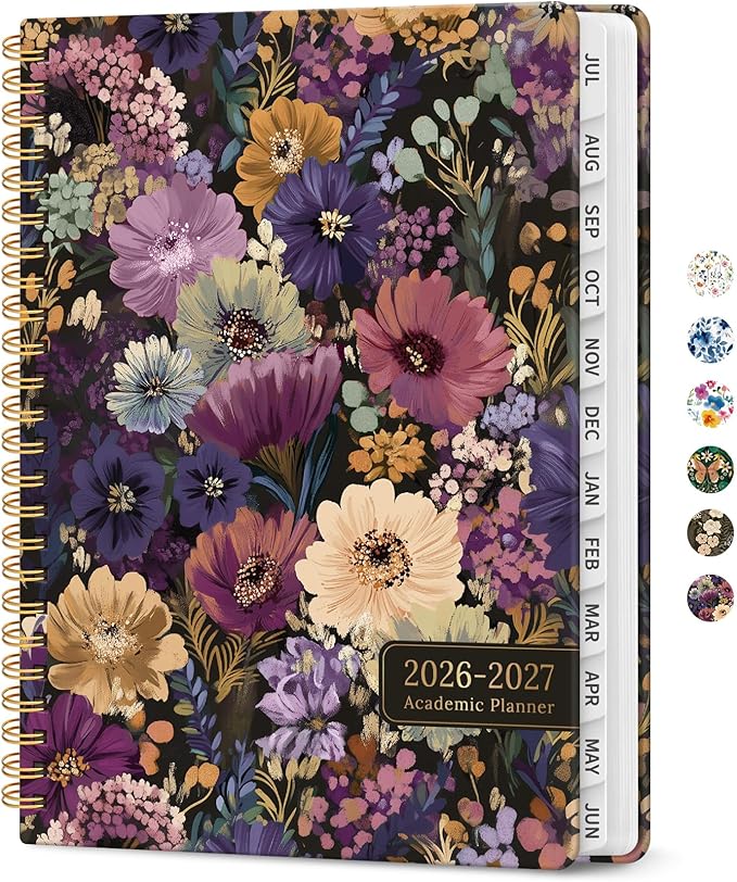 Planner 2026-2027, Academic Year Monthly and Weekly Calendar Planner, Jul 2026 - Jun 2027, Hardcover Teacher Student Planning Agenda book with Tabs, Perfect for School Office Supplies, 8.5" x 11" - Midnight Bloom