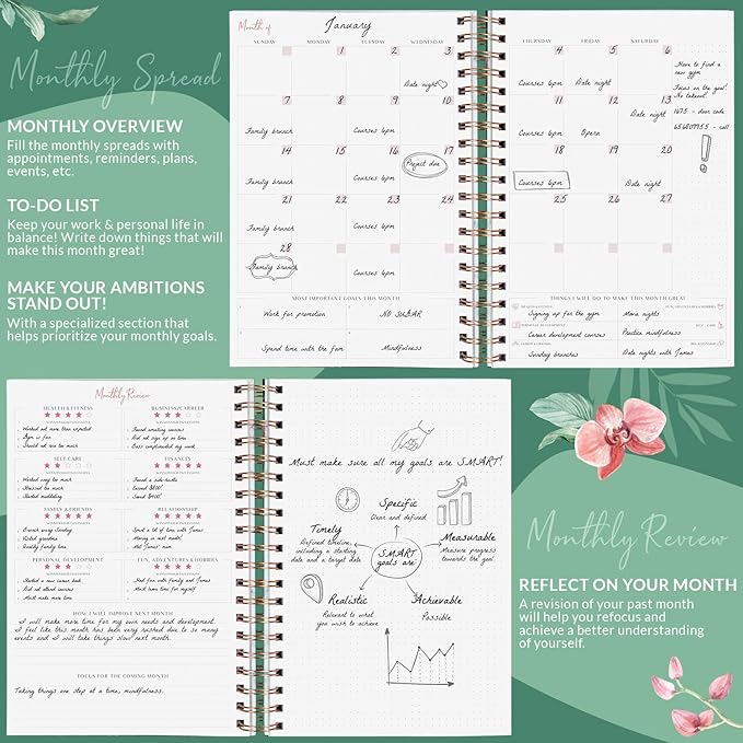 PLANBERRY Large Weekly Planner Premium – Undated Life & Budget Planner – Organizer & Productivity Journal, 8x10.4″ (Natural Green)