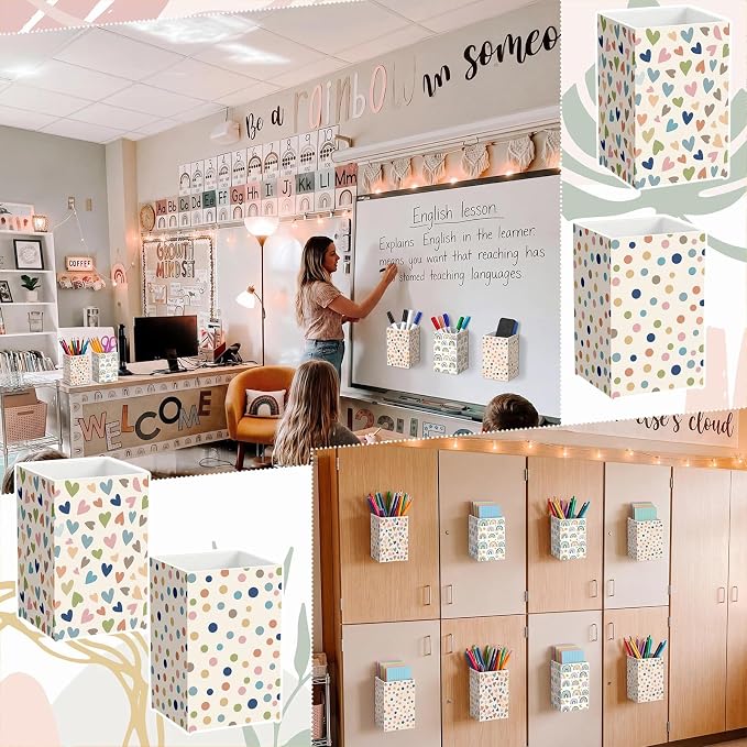 6 Pcs Boho Classroom Decor Classroom Magnetic Storage Boxes Magnetic Storage Containers Plastics Pen Holder for Refrigerator Whiteboard Home Office School Organizer Supply