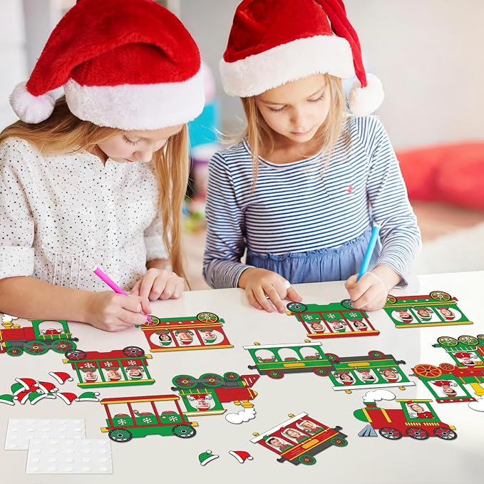 60pcs Christmas Theme Cutouts Xmas Trains Bulletin Board Decoration Set Christmas Train Paper Cut-Outs Classroom Decor for Xmas Holiday DIY Photo Craft Winter Party School Classroom Wall Door Supplies