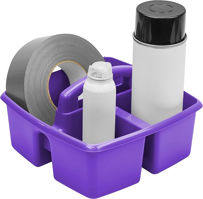 Storex 3-Compartment Small Craft Caddy – Multipurpose Classroom Organizer with Handle, Purple, 6-Pack (00944C06C)