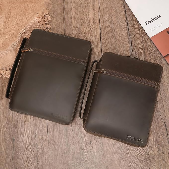 Polare Cowhide Leather Bible Cover Church Bag Bible Protective Book Holder Carrying Case Folder Organizer Portfolio (Dark Brown-Medium)