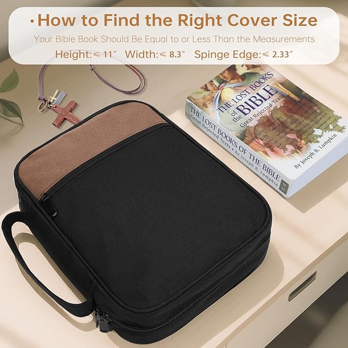 Bible Cover Bible Case for Men Canvas Carrying Cases Book Protector Case Bible Bag with Durable Handle Study Supplies Accessories Christian Gifts (Brown+Black, Large)