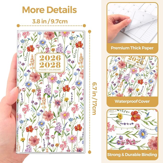 SKYDUE Pocket Calendar 2026-2028, Pocket Monthly Planner Jul 2026 - Dec 2028 for Purse, 6.7" X 3.8" 30-Month Small Planner, Academic Year Calendar, Compact Design with Plastic Sleeve