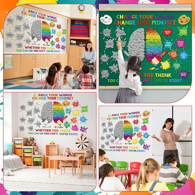 Dispowreath 44 Pcs Growth Mindset Bulletin Board Set Inspirational Poster Motivational Quotes Positive Sayings Accent Display Set Growth Mindset Classroom Decoration for Middle High School