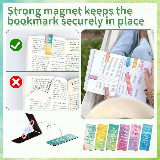 144Pack Magnetic Bookmarks Christian Bookmarks Bulk Bible Bookmark for Reading Women Men Kids Teacher Book Lovers Gifts, Religious Magnet Bookmark Clips Cute Personalized Book Marks (Watercolor)