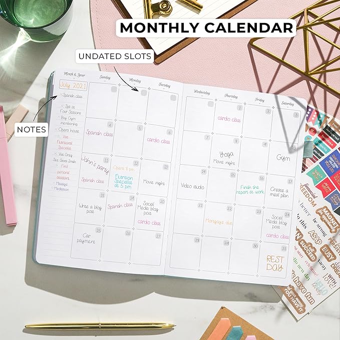 GoGirl Weekly Schedule Planner – Hourly Work & Life Planner with Time Slots – Vertical Agenda Organizer for Daily Productivity, A5 (Blue Surf)
