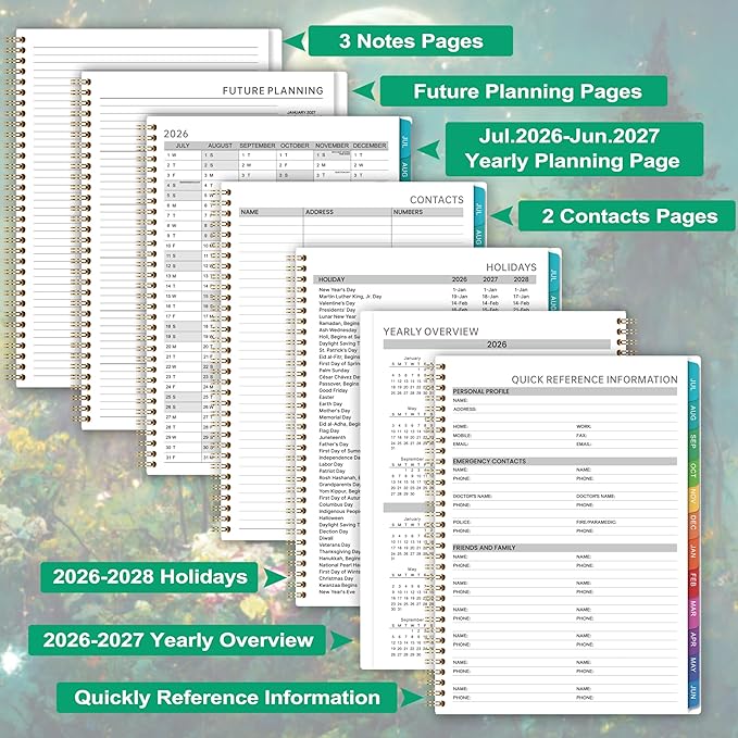 2026-2027 Appointment Book/Planner - Appointment Book 2026-2027, Jul.2026 - Jun.2027, 9" x 11", Daily/Hourly Planner 2026 2027 with 30-Minute Increments, Twin-Wire Binding + Colorful Tabs + Back Pocket, Dreaming Moon
