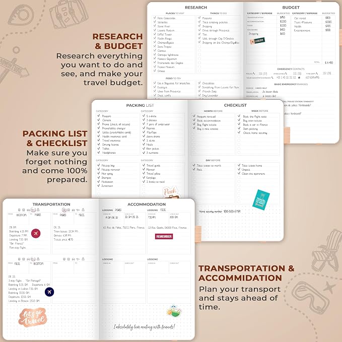 Clever Fox Travel Journal – Vacation & Trip Organizer with Budget Plan, Packing List, Travelling Expense Tracker, A5 (Rose Gold)