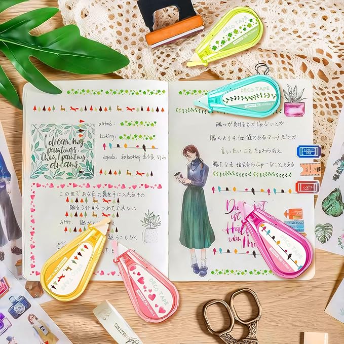 6Pcs Decorative Correction Tape, DIY Cartoon Pattern Decorative Tape, Decorative Curve Highlighter for Scrapbooking Greeting Card Letter Diary Stationery School Supplies