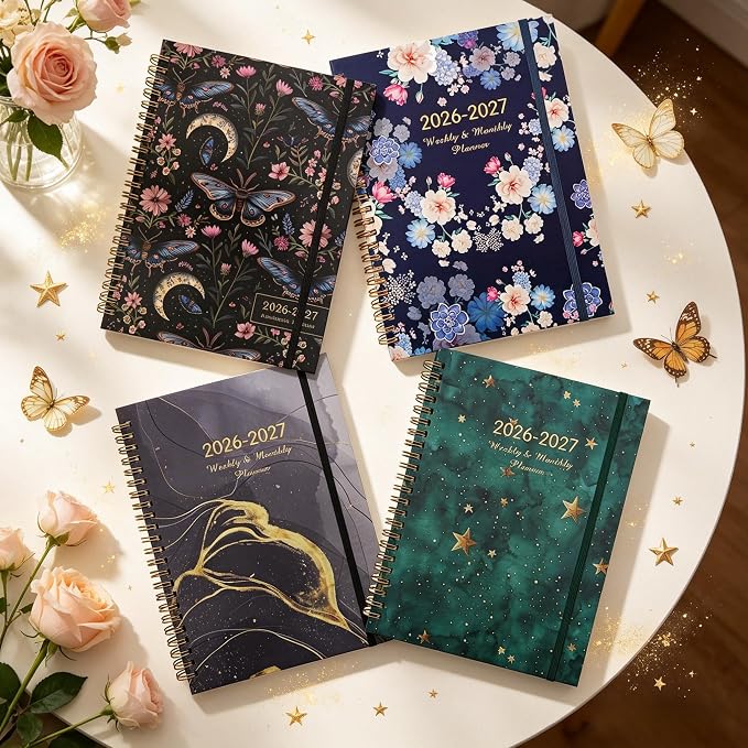 2026-2027 Planner, 12 Months Monthly & Weekly Daily Planner July 2026 - June 2027, 8.5" x 6.2" Hardcover Agenda Organizer with Tabs, Spiral Bound Calendar Notebook for School Work Home, Floral Design (Blue & Floral)