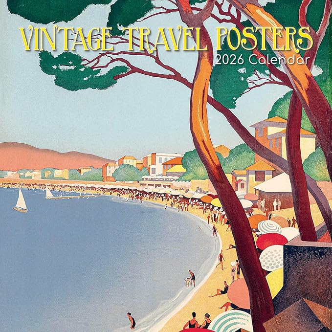 Gifted Stationery Co, Vintage Travel Posters 2026 Wall Calendar, 12'' X 12'', 16-Month Calendar with Stapled Binding