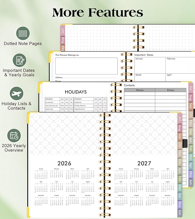 Academic Planner 2026-2027, Hardcover Weekly and Monthly Calendar Planner from July 2026 - June 2027, Daily Agenda Planners with Tabs, College School Organizer for Student Teacher, A4 (8.5" x 11"), Black