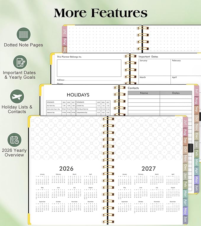 Academic Planner 2026-2027, Hardcover Weekly and Monthly Calendar Planner from July 2026 - June 2027, Daily Agenda Planners with Tabs, College School Organizer for Student Teacher, A4 (8.5" x 11"), Black
