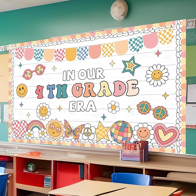 Welcome Back to School Bulletin Board In Our Grade Era Classroom Decorations Retro Groovy Motivational Bulletin Board Set Cutout for School Office Chalkboard Whiteboard Wall Window Door Decor Supplies