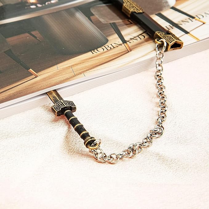 Vintage Metal Sword Bookmark with Scabbard and Link or Chain - 2 Pcs, for Reading Men, Book Reading Accessories, Gift for Teacher, Student, Office, School, Library, Bookstore (Yellow & Black)