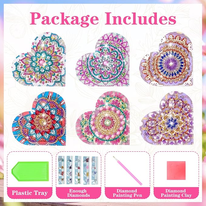 6 PCS Heart Diamond Painting Bookmarks, DIY Diamond Art Kits for Adults, Book Corner Protecting Bookmark Craft Set, Gift for Book Lovers (Heart Pattern)