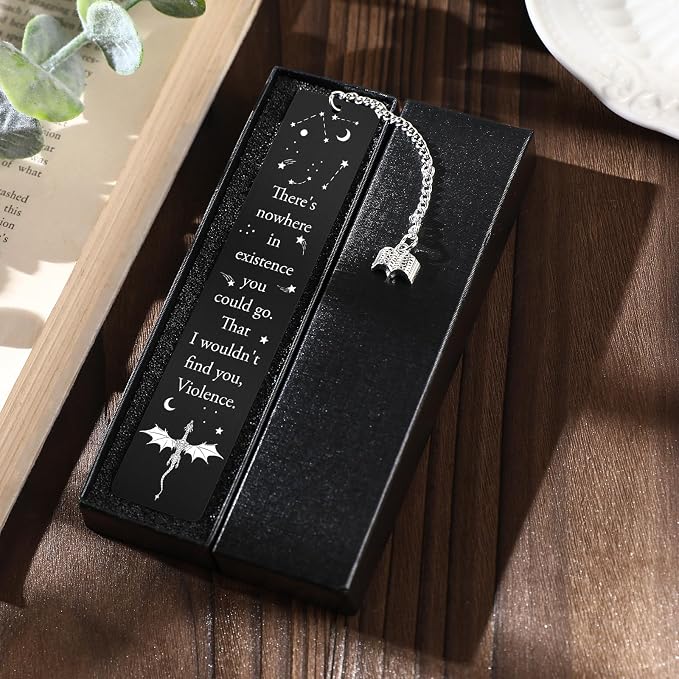 Cool Fourth Wing Bookmark - Gift for Fantasy Book Lovers Dragon Metal Bookmarks for Men Novel Fans Bookworm Black Page Markers Boys Kids Readers Teachers Students Birthday School Office